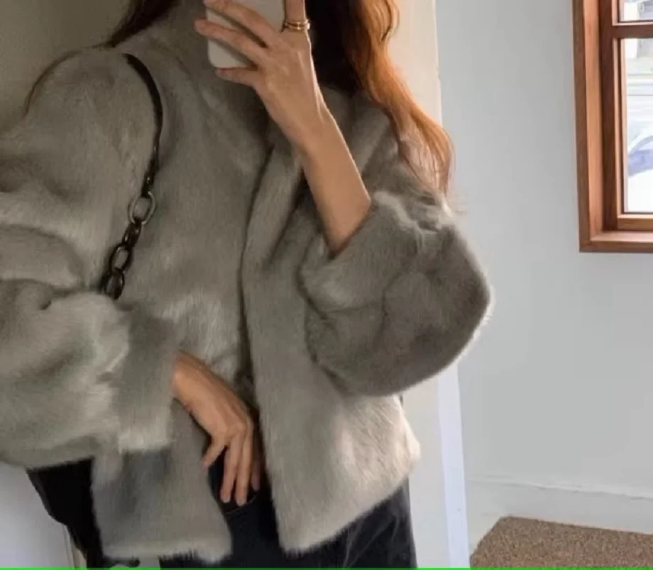 Korean style faux fur Animal Protectio coat For women fashionable plush short internet red casual new Imitation mink fur jacket