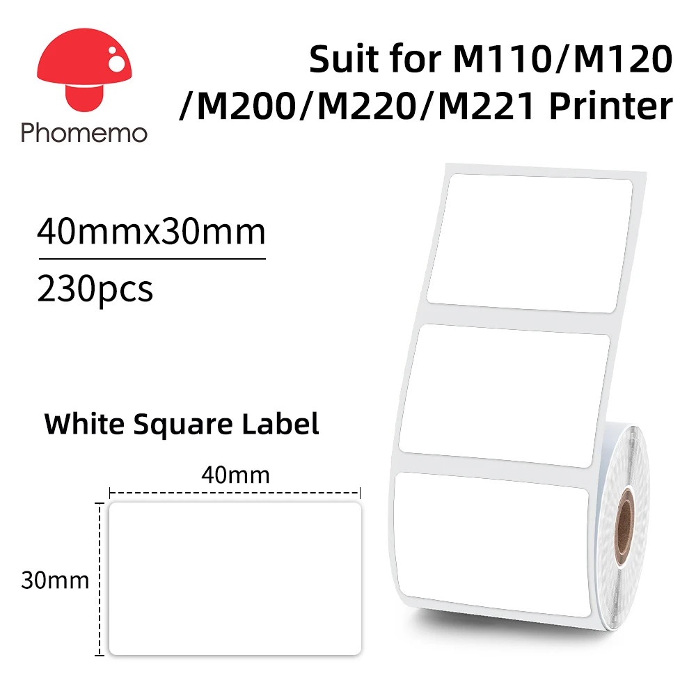 Phomemo 20-50mm Thermal Label Sticker Roll Compatible with M110/M220/M108/M200 Adhesive Barcode/Product Label for Commercial Use