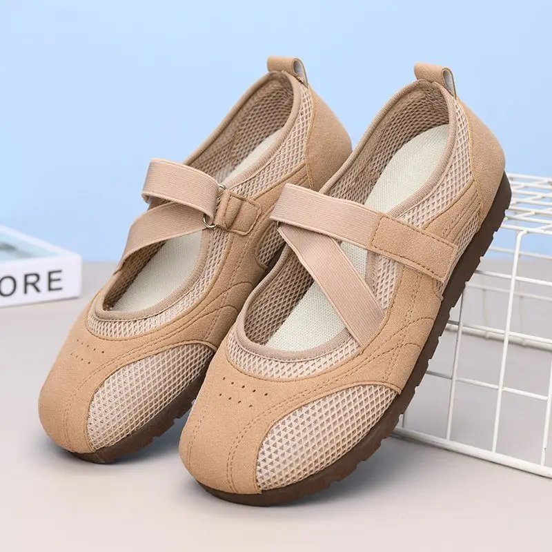 Zapatos Planos de Malla con Tira de Velcro para Mujer, Verano 2026, Casuales, Transpirables, Cómodos y Versátiles