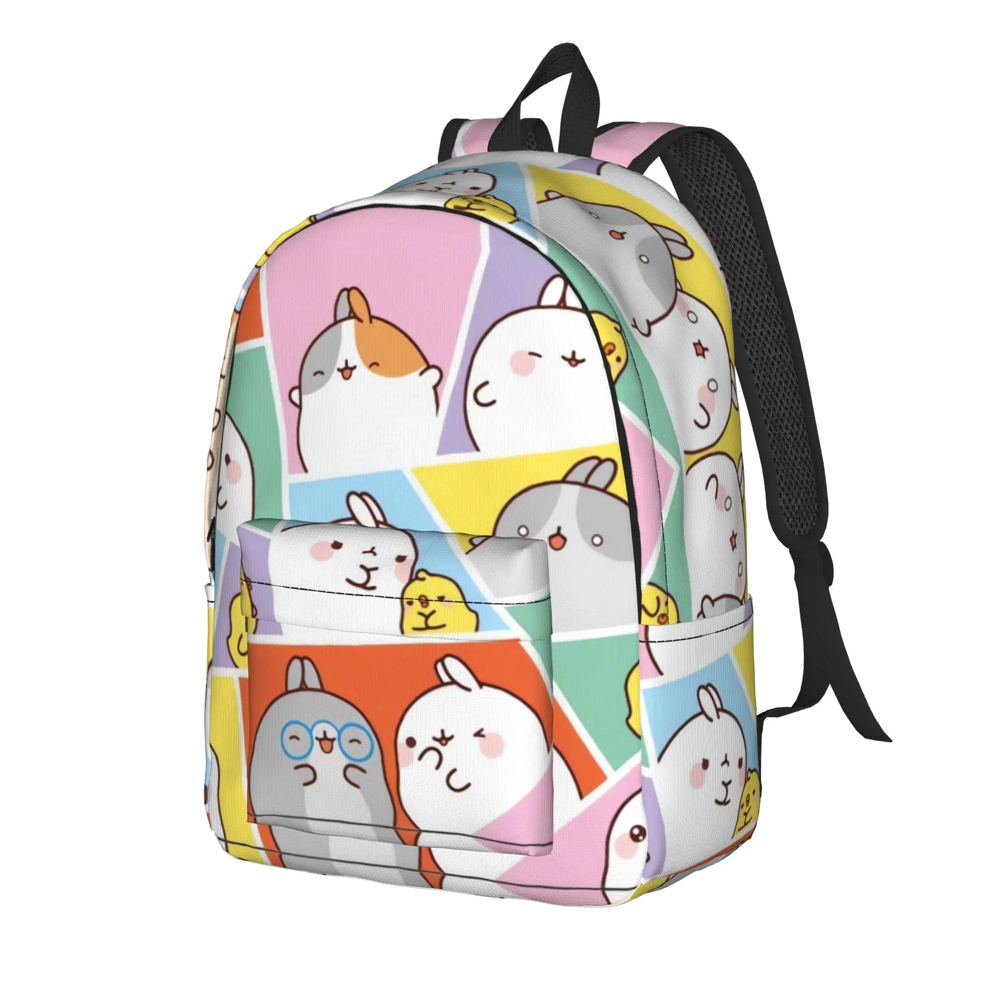 Molang Multi Character Collage Backpack  Camping Backpacks Teen Modern School Bags Colorful Large Rucksack