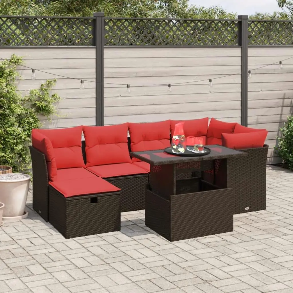 

7 Piece Outdoor Patio Sofa Set with Cushions Brown Rattan Furniture Garden Seating
