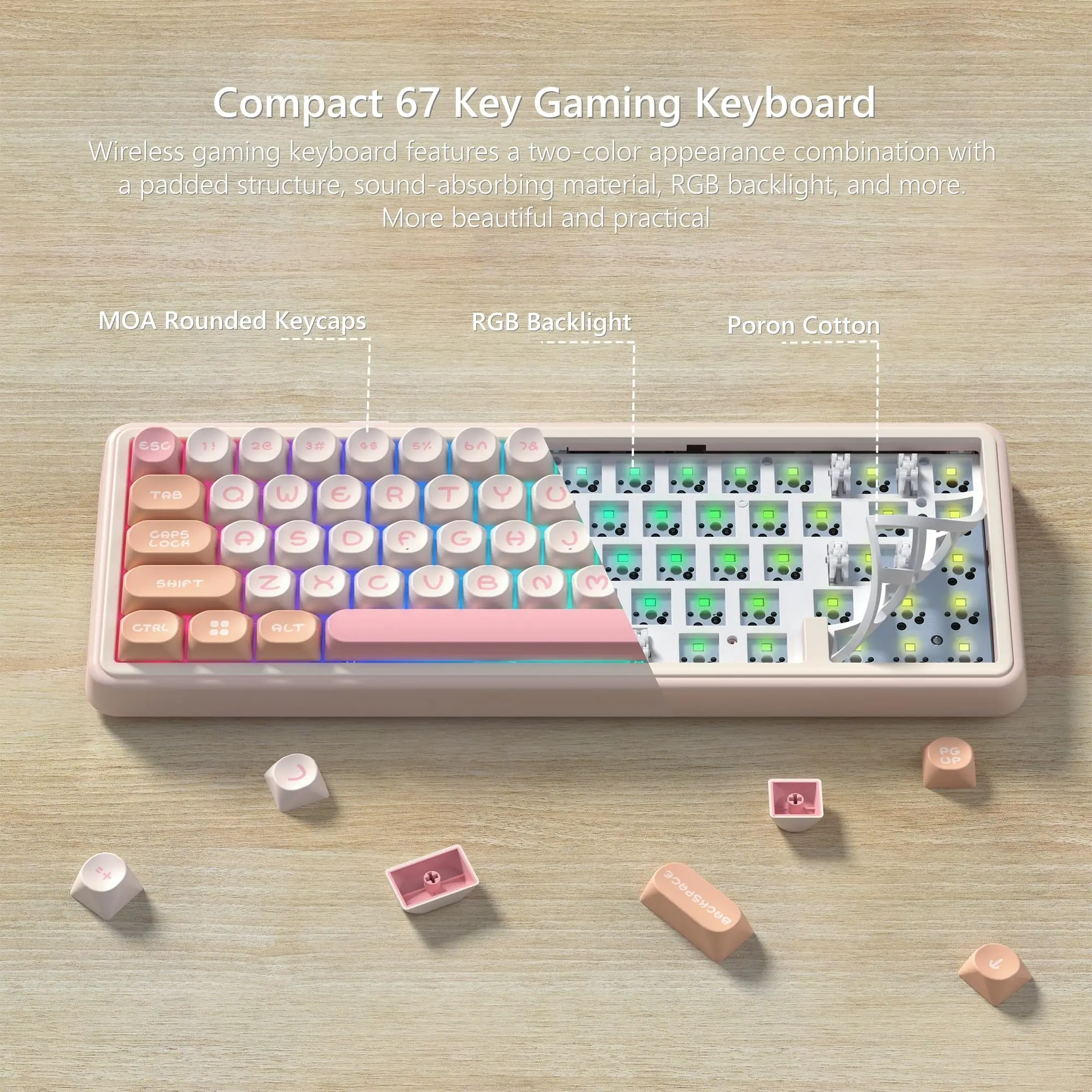 Imagem -04 - Womier Rosa 65 Teclado Mecânico de Jogo Tri-mode Hot-swap Bluetooth 2.4ghz Usb-c sem Fio Rgb Gamer Teclado Mecânico