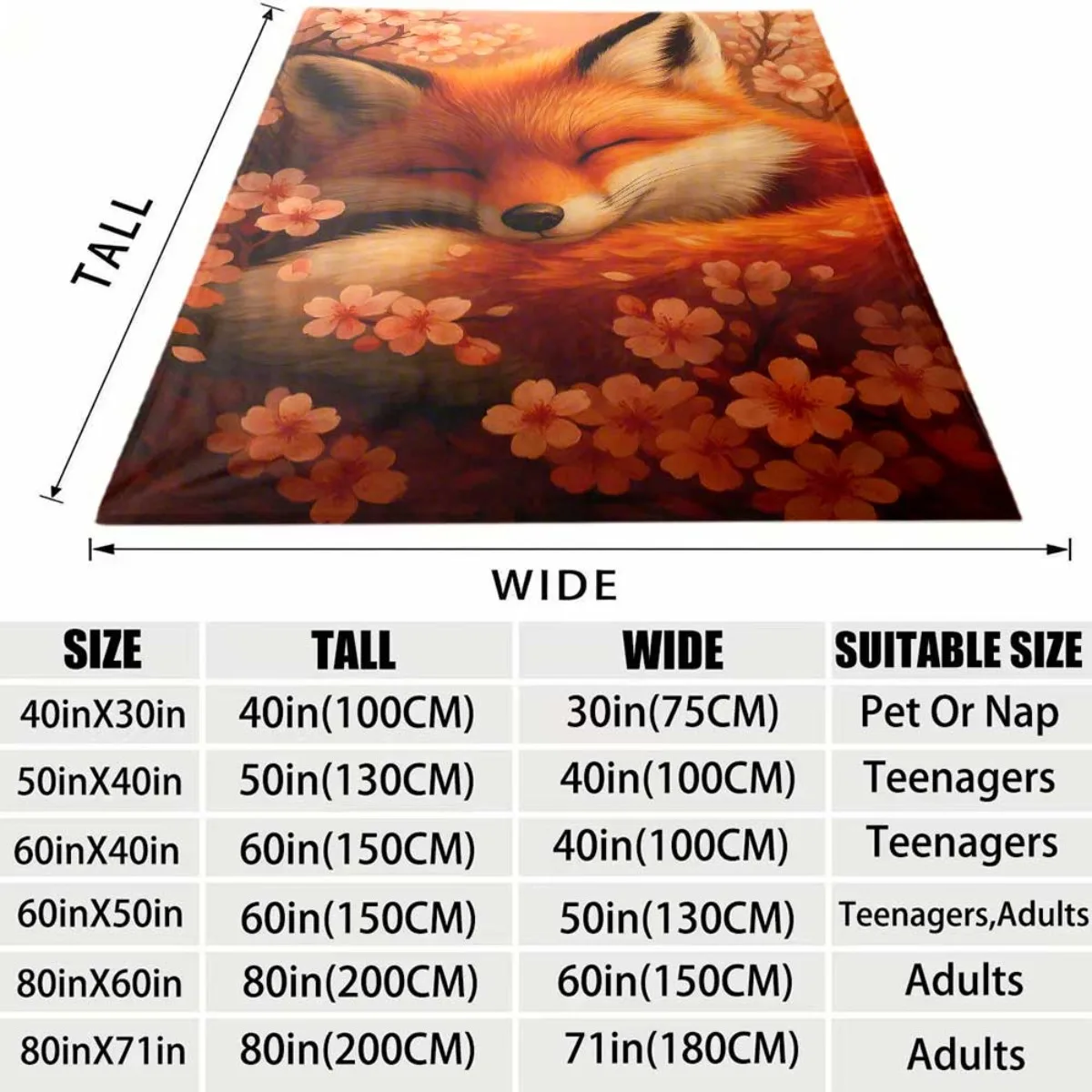 2026 New Arrival Flannel Blanket Cozy Flannel Blanket with Adorable Fox & Cherry Blossom Design UltraSoft AllSeason Throw for Sp