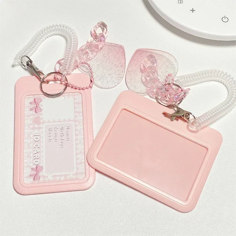 Portatarjetas de identificación con colgante de amor, fundas Kawaii para tarjetas de crédito, fundas para tarjetas de autobús para estudiantes, funda con cuerda de primavera