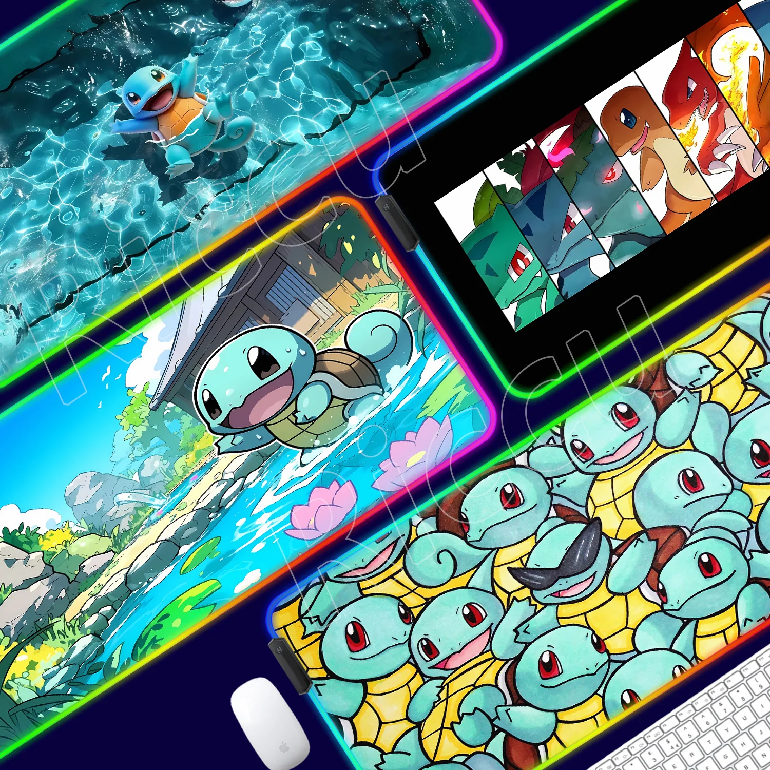 

Cartoon RGB Glowing Mouse Pad Laptop PC Gaming Accessories Game Japan Anime Pokemon Squirtle Computer Desk Mat Keyboard Mice Mat