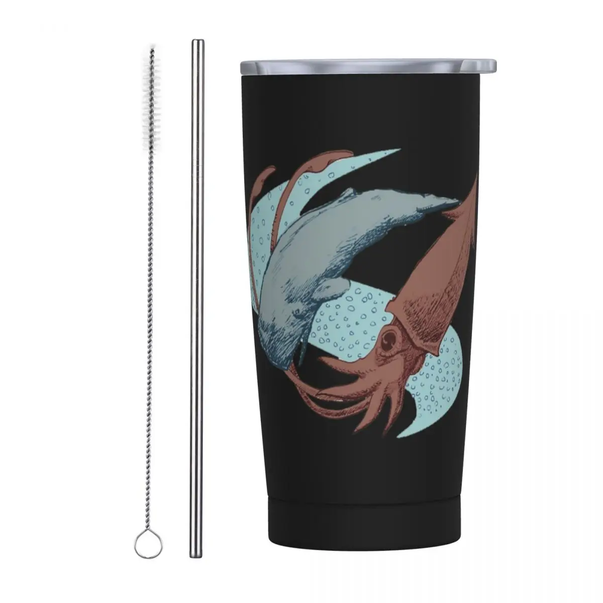 Sperm Whale Vs Giant Squid Stainless Steel Tumbler Vacuum Insulated Mug Thermal Cold Bottle Straws With Lid 20oz