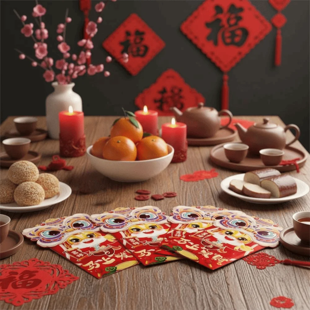 

6pcs Mixed Pattern Cartoon Red Envelope Hongbao Thickened Lucky Money Bag Traditional Blessing Red Packet Spring Festival