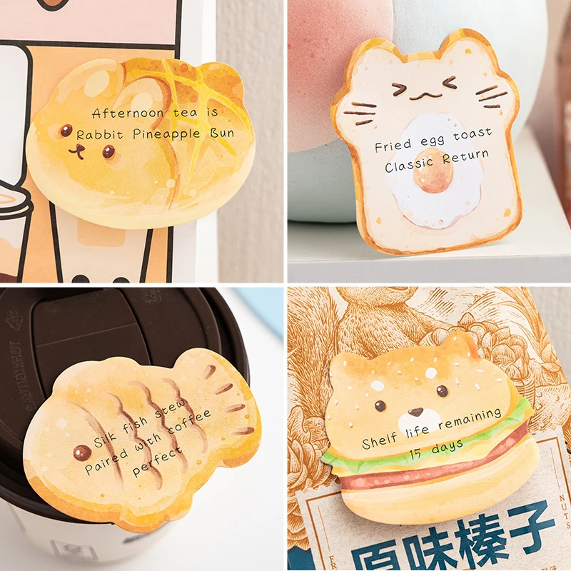 30Sheets Creative Kawaii Bread Dessert Sticky Note Cute Cartoon Self-Adhesive Notepad School Office Supplies Student Stationery