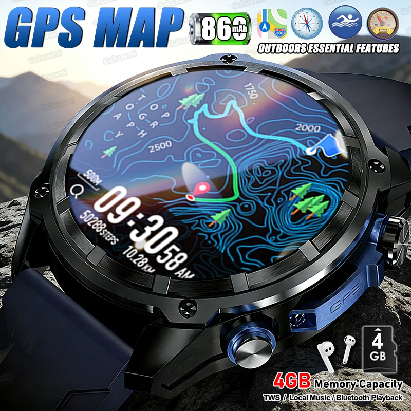 Newly 4GB Memory GPS Sports Smart Watch Offline Map 860 mAh Battery AMOLED Display 10ATM Flash Charge Fitness Call Smart Watches