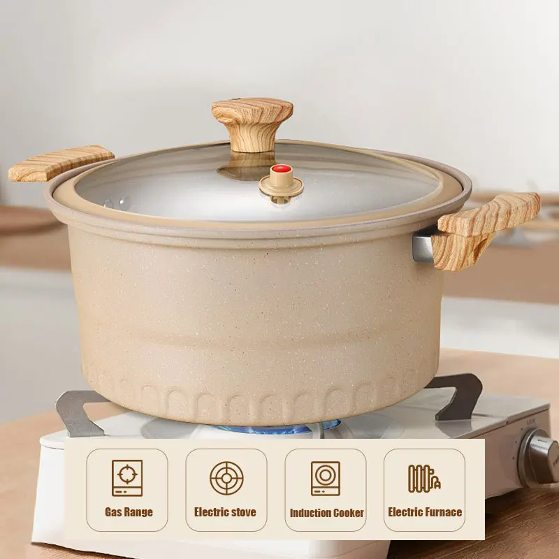 8L Micro Pressure Non-Stick Stock Pot with Steamer Rack Heat-Proof Double Handles Soup Pasta Pot with Lid Dishwasher Safe