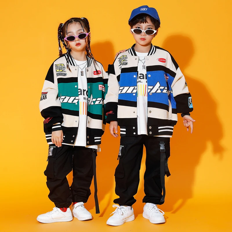 New Kids Hip Hop Costume Boys Blazer Black Cargo Pants Sport Wear Girls Jazz Modern Dance Performance Clothing Kpop Suit BL10166