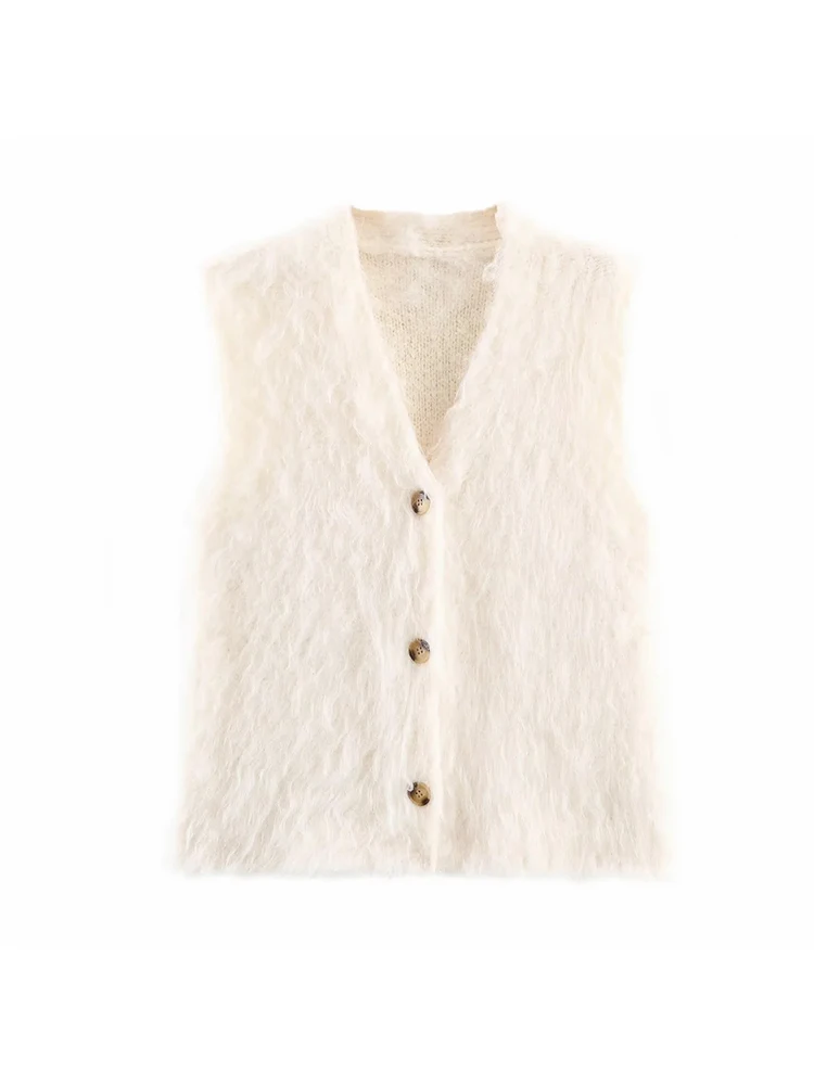 Frauen Mode Winter Neue Stricken Weiche Warme Kurze Weste V-ausschnitt Ärmellose Einreiher Lose Tops