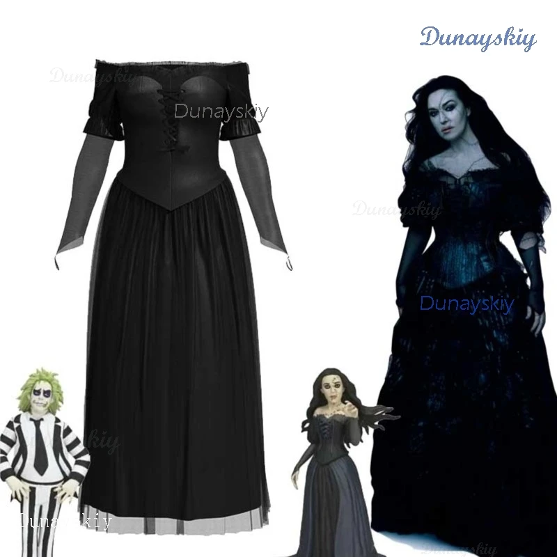 2024 Tim Delores Monica Cosplay Costume da donna Betelge usa Ex-wife Fantasia abito nero abiti gotici festa di carnevale di Halloween