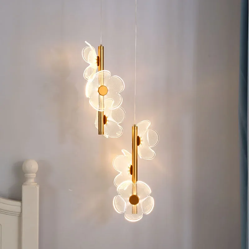 Nordic LED Pendant Lamp Flower Design For Children Room Bedside Study Aisle Chandelier Indoor Home Decor Lighting Fixture Luster