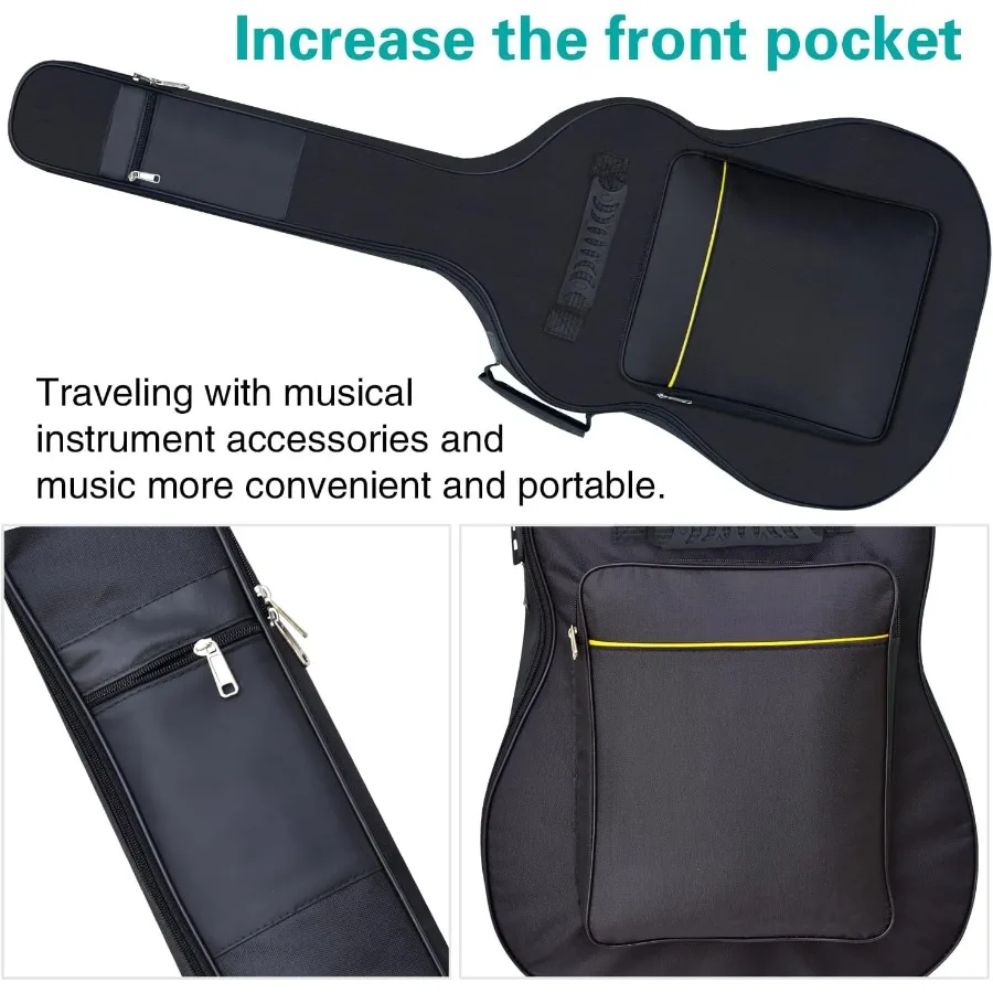 حقيبة جيتار صوتي بطانة سميكة مقاومة للماء وحزام كتف مزدوج قابل للتعديل وحقيبة جيتار وحقيبة إسفنجية سميكة تناسب 3