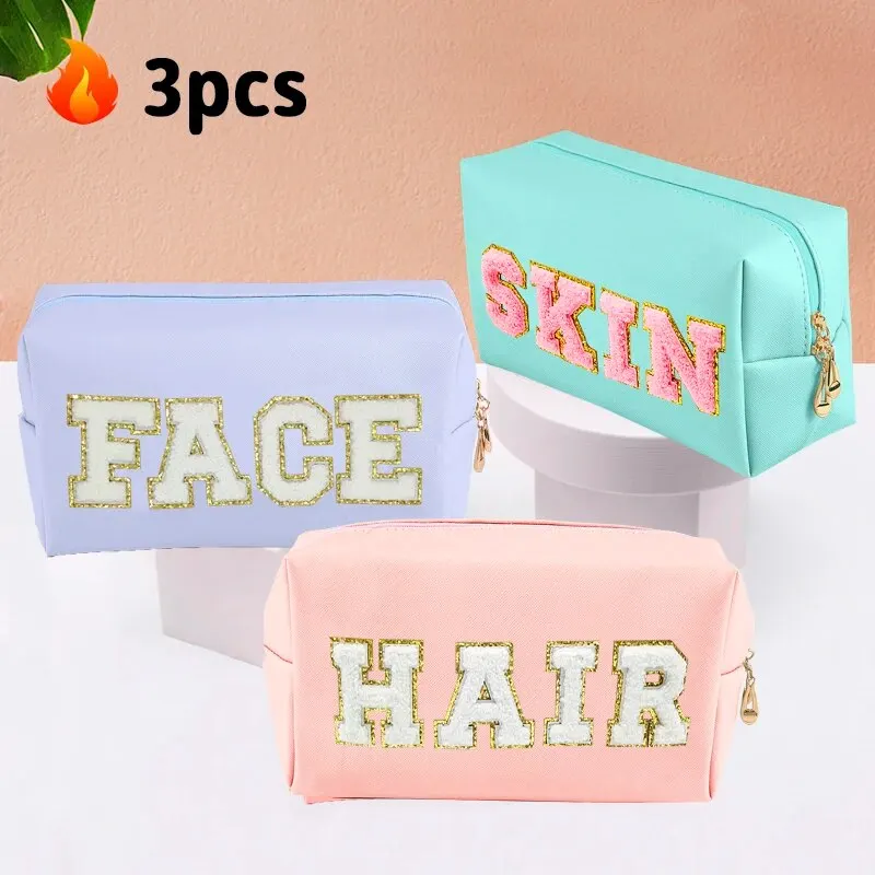 Women\'s Cosmetic Bag, Travel Toiletry, Letter Shape, PU Leather Waterproof Cute Zipper Storage Box