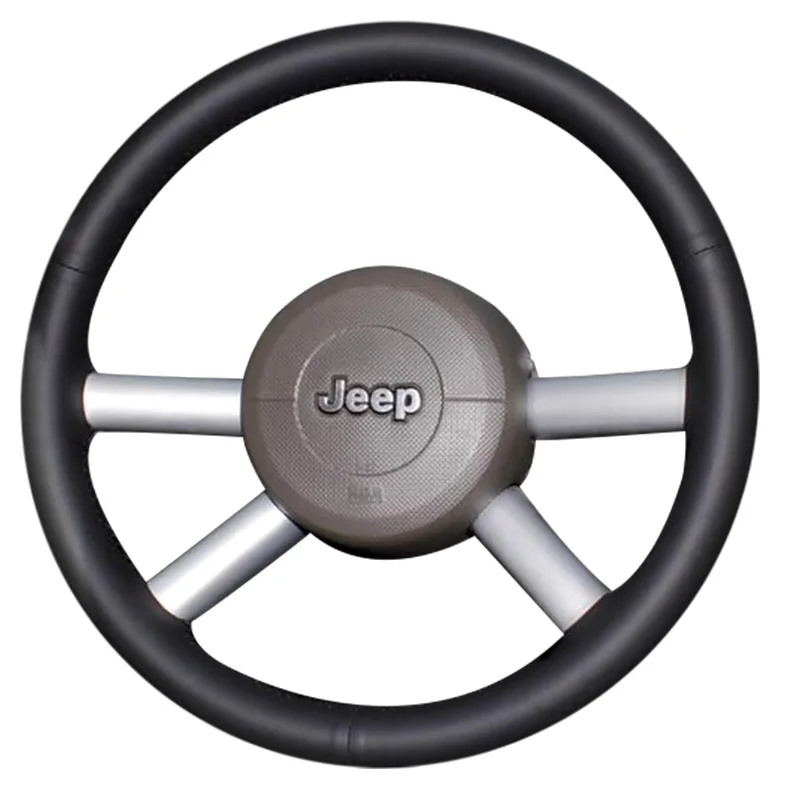 For Jeep Wrangler JK 2006-2010 Hand-stitched Car Steering Wheel Cover Wrangler Accessories Black Leather Steering Wheel Interior