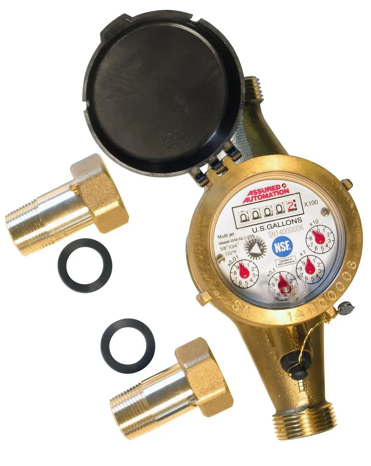 Meter: No Lead Brass, NSF Certified, Multi-Jet, Gallons (Horizontal Installation)