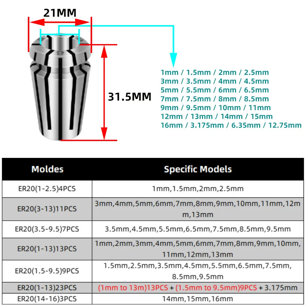 Precisão 0.008 er20 pinça de mola alta precisão er pinças conjunto aa para máquina de gravura cnc torno moinho ferramenta 6.35 1/4 3.175 1/8