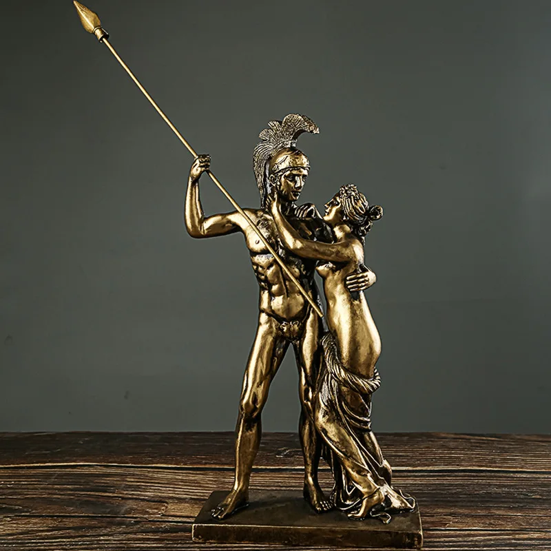 Retro Resin Sculpture of Greek Mythological Figures Home Decoration Desktop Ornaments God of War Ares and Venus Statue Crafts