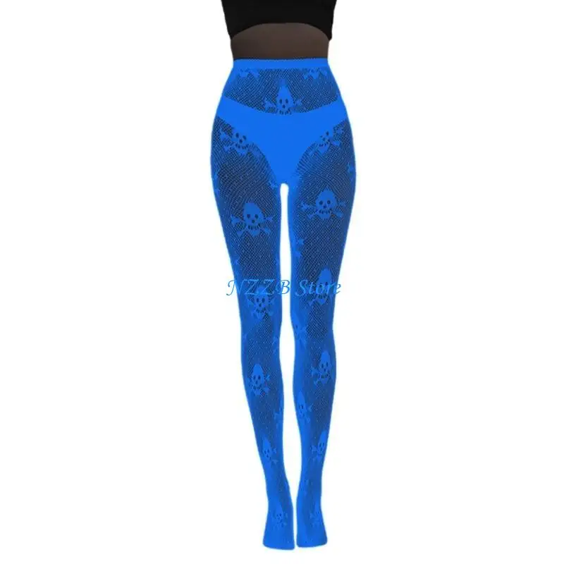 

T21F Blue Light Stocking for Women Halloween Luminously Mesh Tights Pantyhose