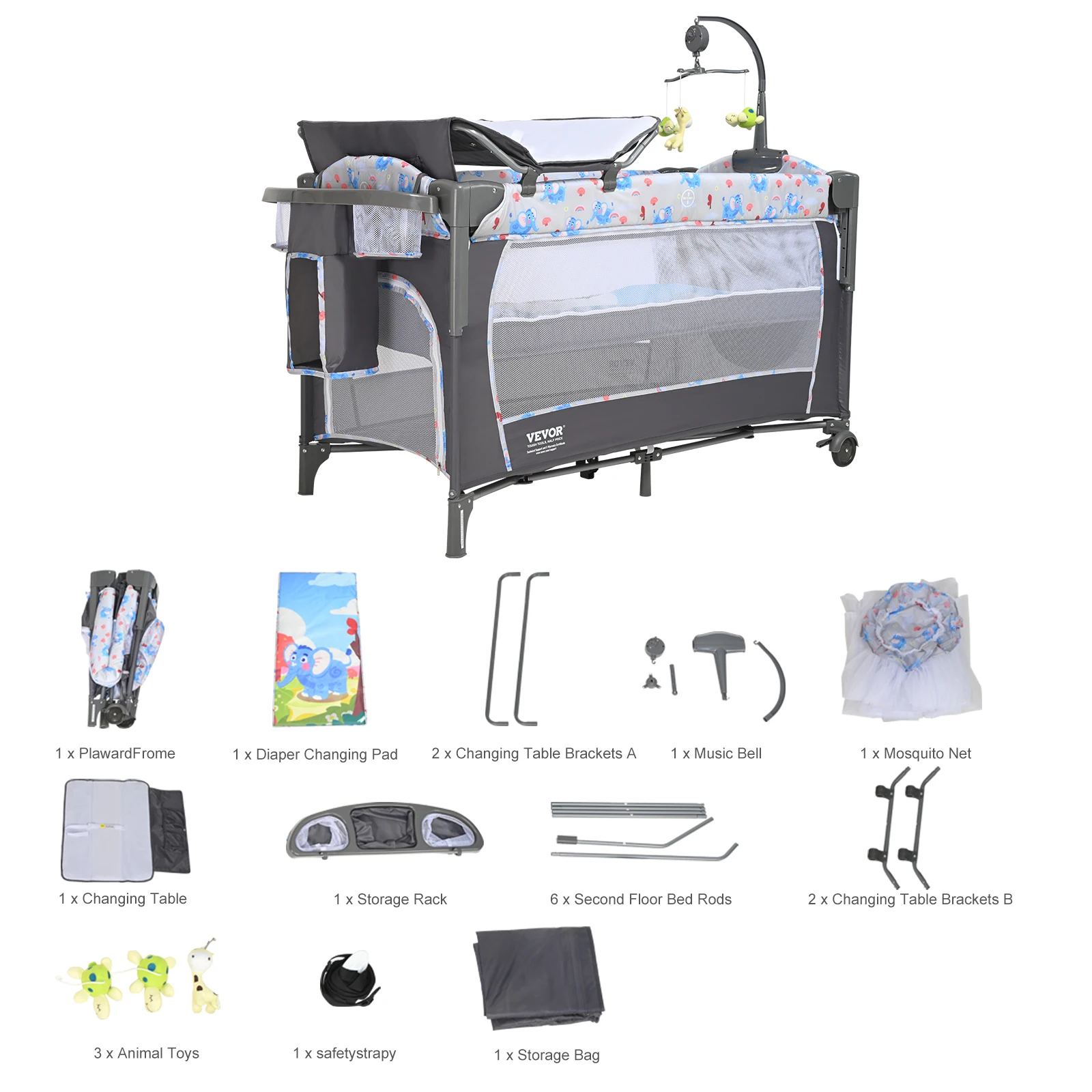 VEVOR Baby Bassinet 77 pounds Load Capacity Easy to Fold Portable Baby Bassinet Bedside Sleeper with Storage Basket and Wheels