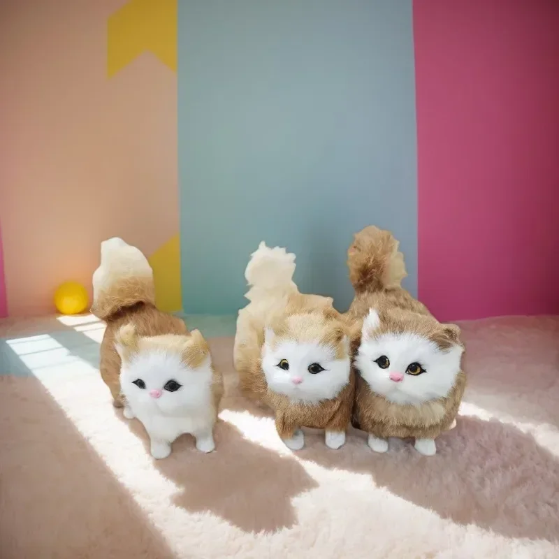 Cute Simulation Cat Plush Toys Soft Stuffed Kitten Model Fake Cat Realist Animals For Kids Girls Birthday Valentine's Day Gift