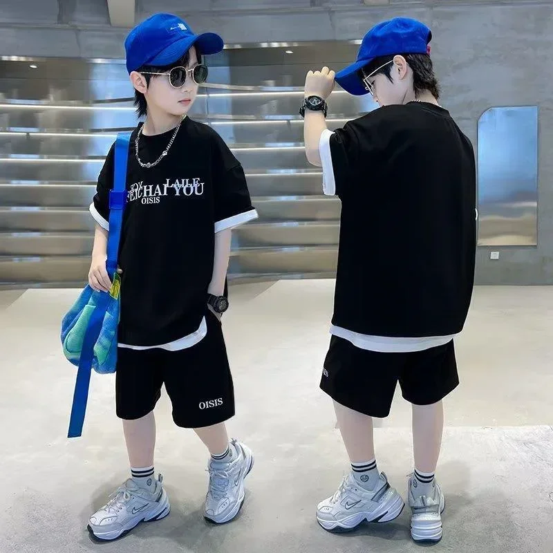 

Summer Cool Child Sets Children Top Casual Shorts 2Pcs Boys Trends Versatile Clothes Teen Casual Suits New Kids Fashion Outfits