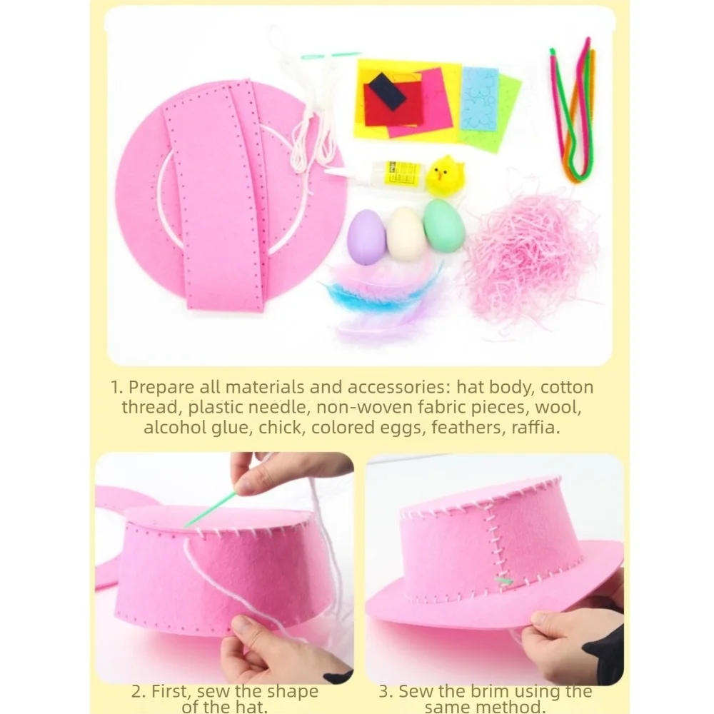 High Quality Colorful Eggs Bunny Chick Easter Hats Funny Handmade Decorations DIY Craft Kit Cartoon Cap Easter Party