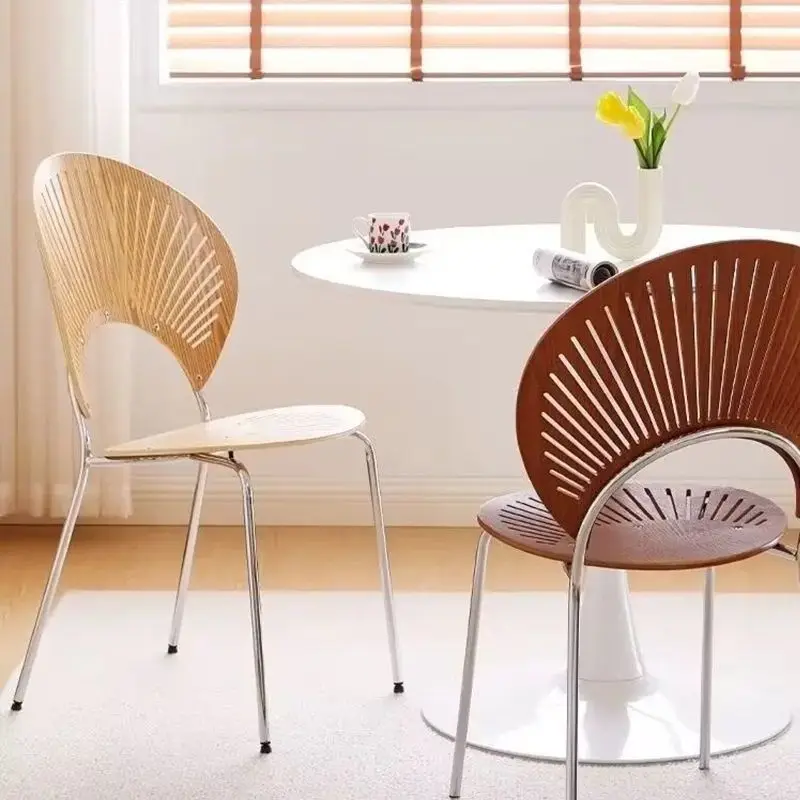 Nordic solid wood dining chair shell chair home simple modern sun chair light luxury retro Internet celebrity backrest dining ta