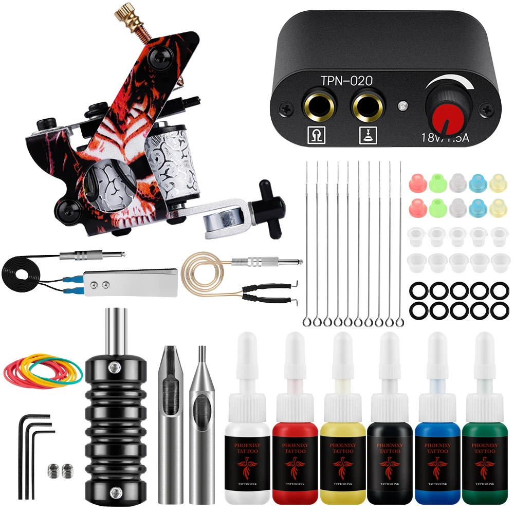 

Complete Tattoo Machine Set Power Supply Tattoo Ink Aftercare Cream Accessories Supplies Body DIY Art Design Professional Kit