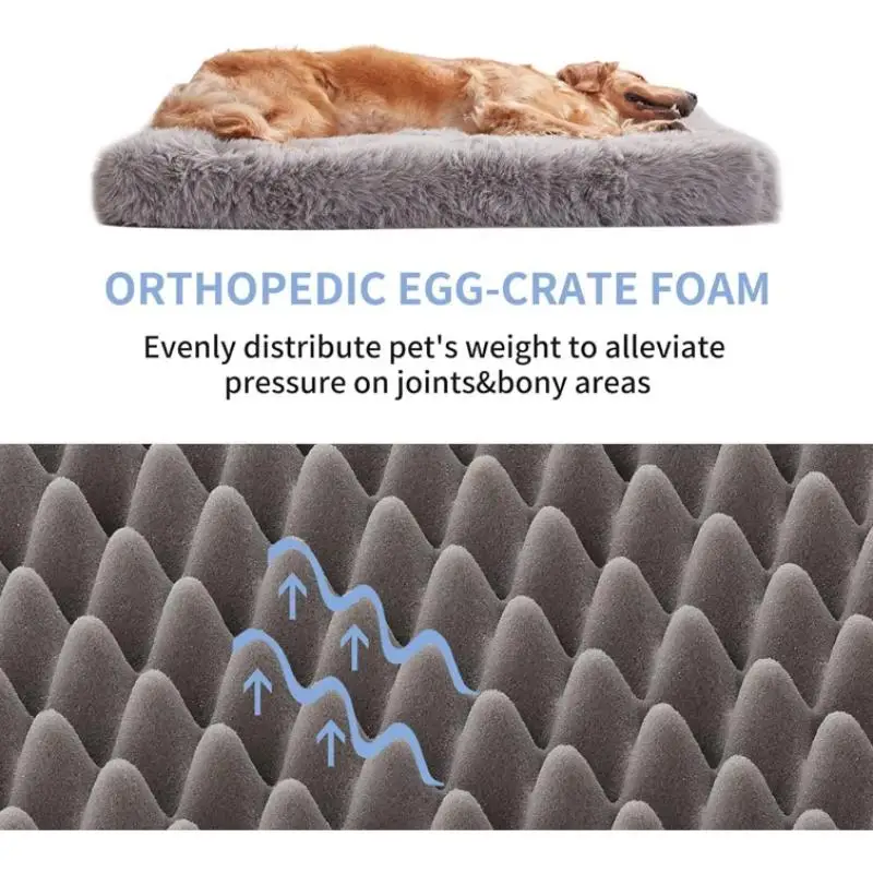 Dog Beds for Large Dogs, Plush Dog Crate Bed Fluffy Cozy Kennel Pad for Sleeping &Ease Anxiety Washable Dog Mats with Anti-Slip