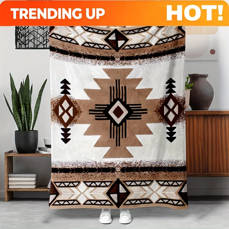 Customize 1pc Bohemian Patterned Fleece Blanket, a Gift Blanket for Family And Friends, Perfect for Napping, Covering Up, Sofa U