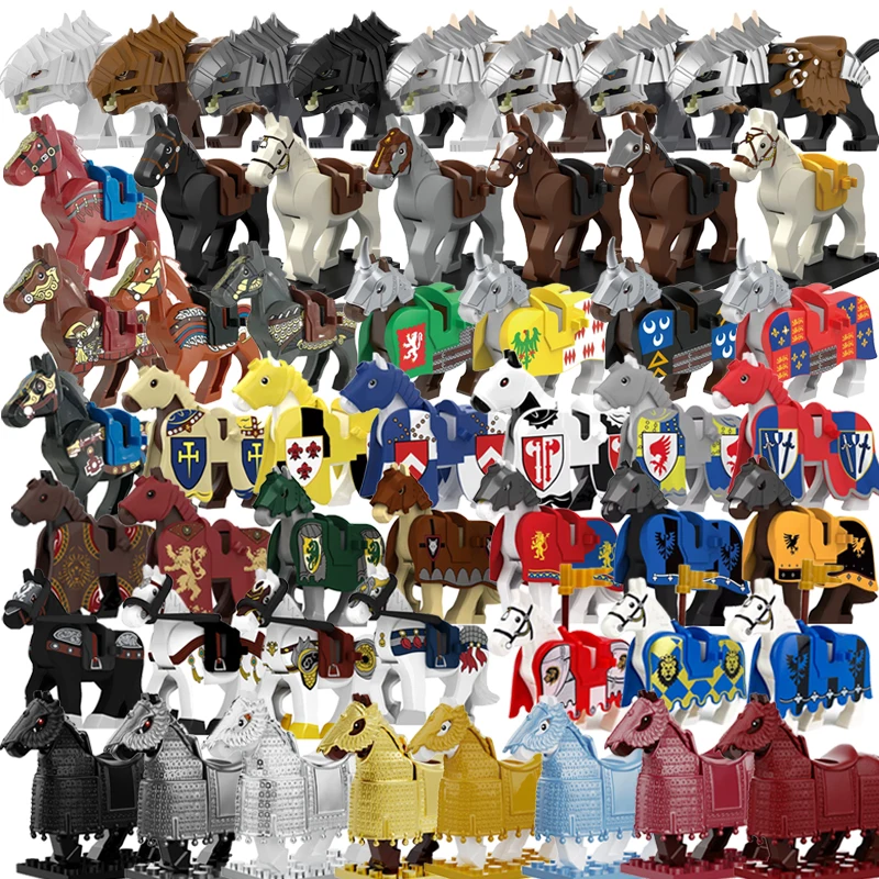 Medieval Military War Horse Suit Building Blocks Castle Green Dragon Forest Wolf Knight Armour War Horse Mount Waffen Bricks Toy
