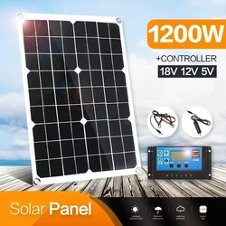 Dual USB Painel Solar com Controlador, Carregador de Bateria, Célula Solar, Acampamento ao ar livre, Telefone, Carro, Iate, RV, Caminhadas, 1200W, 12V, 10A-60A