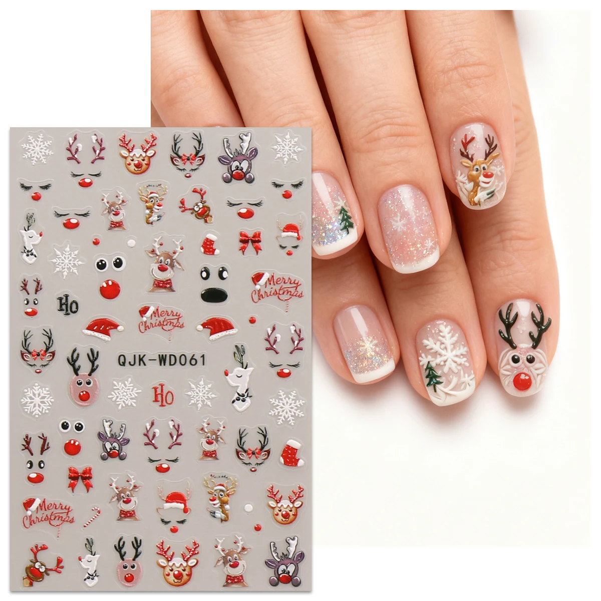 สติกเกอร์ติดเล็บลายคริสต์มาสฤดูหนาว 2 ชิ้น, สติกเกอร์ติดเล็บลายนูนแบบศิลปะ, ใช้งานง่ายสำหรับตกแต่งเล็บ, DIY