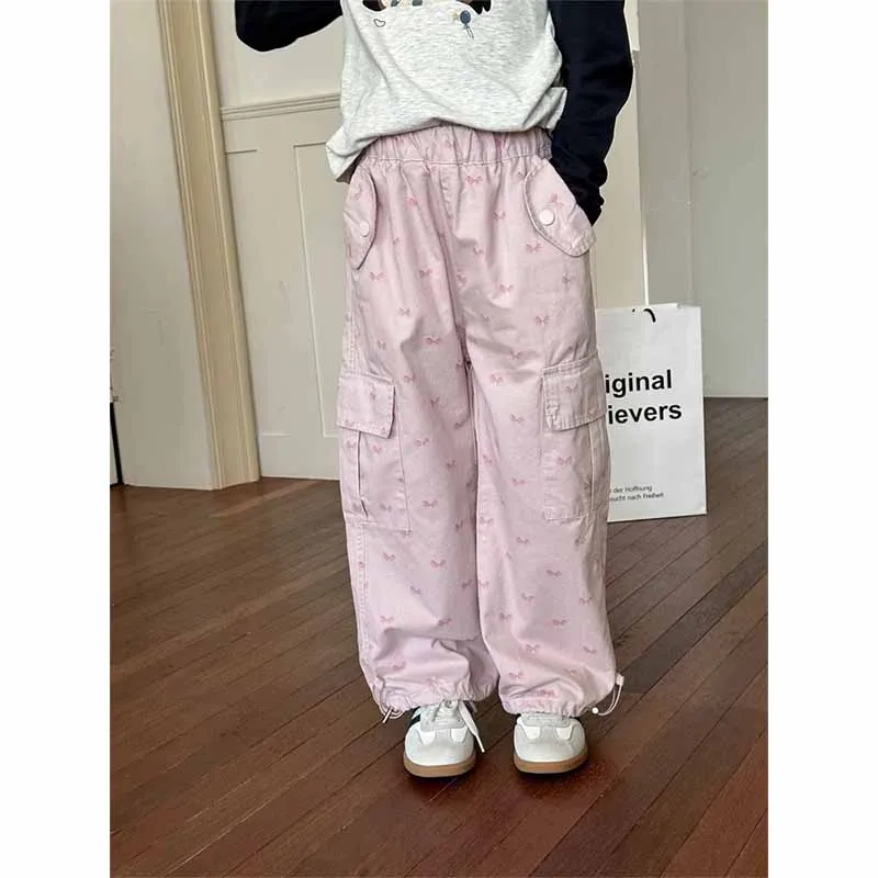 Spring Girls' Pant Children Bow Tie Work Trousers Autumn New Sweatpants Kids Loose Casual Drawstring Pant Baby Sweet Underwear