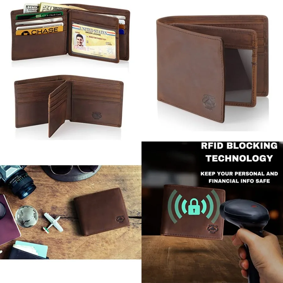 

Leather Bifold Wallet for Men With ID Window and RFID Blocking