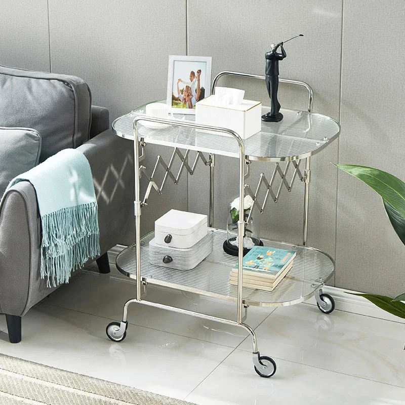 Barley Trolley Stainless Steel Ins Mid-Ancient Folding Trolley Mobile Coffee Table Internet Celebrity