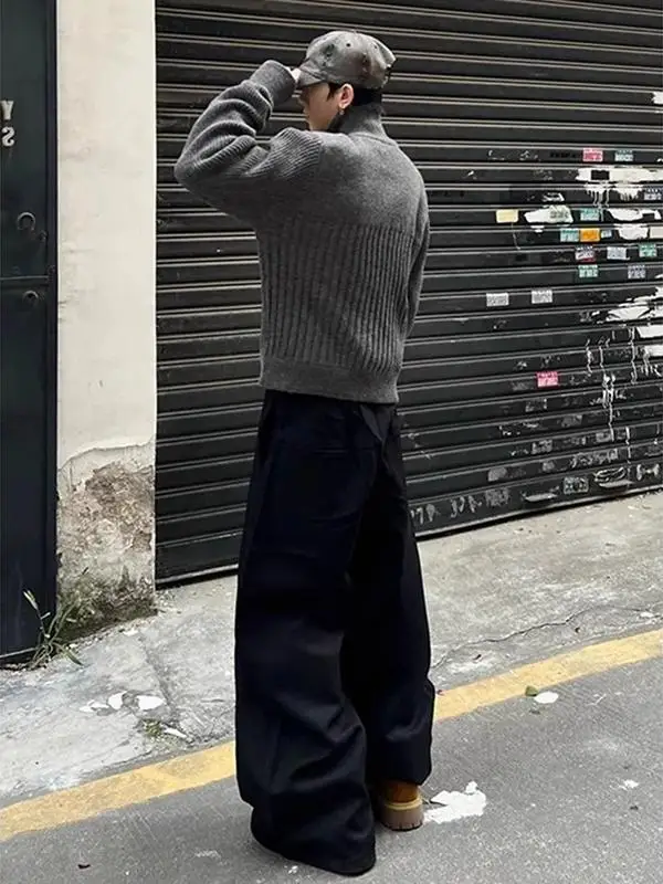 

Винтажный ленивый мужской вязаный свитер с двойной молнией и воротником-стойкой, зимний повседневный свободный крой, длинный топ, молодежный модный