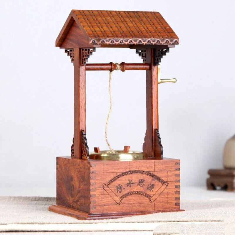 

Feng Shui Decor Rosewood Carved Chinese Well Pulley Bucket Miniature Model