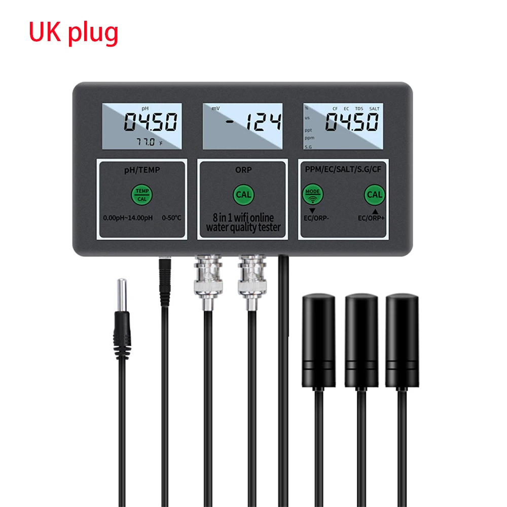 Tuya Wifi 8-in-1 digitale wateranalysator PH EC TDS Zout ORP CF S.G Temperatuur APP Remote Online waterkwaliteitsmonitor