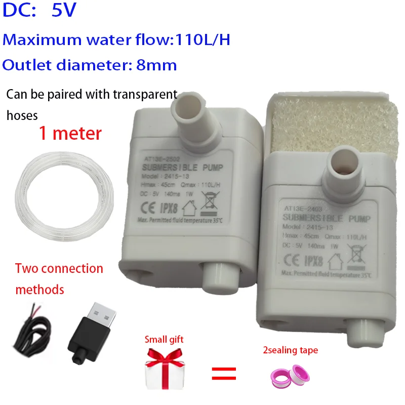 5V Mini Brushless 1W Mini Portable Water Pump 110L/H Intelligent Anti drying, Water free, Power off, Pet Silent