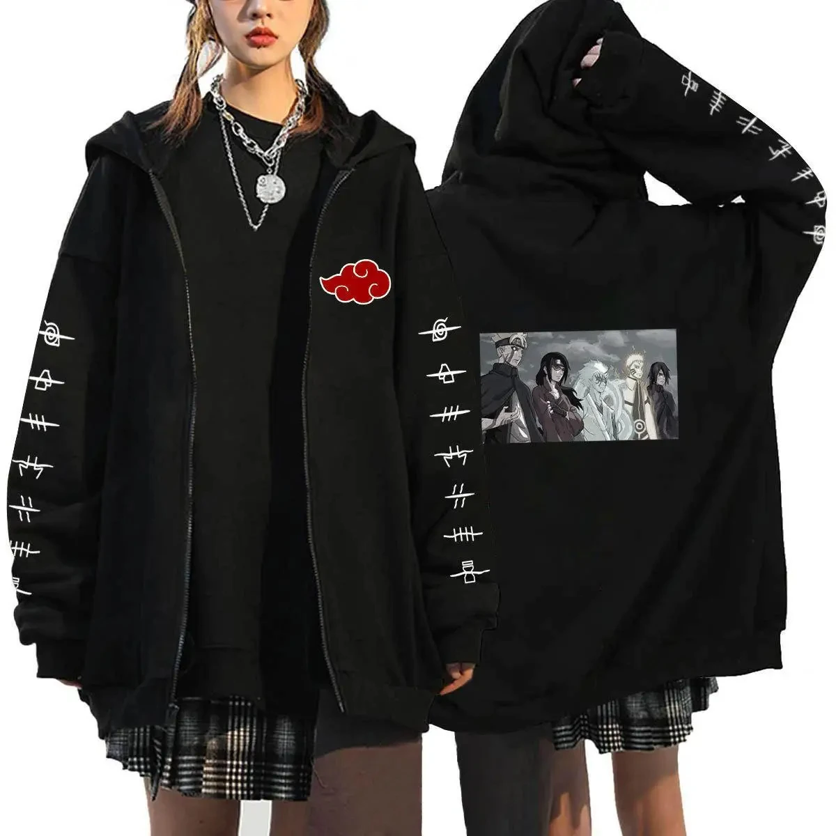 Sudadera con capucha de Naruto Anime con cremallera Otoño e Invierno Sudadera con capucha de anime para hombres y mujeres Estilo Y2K Sudadera con capucha holgada súper grande