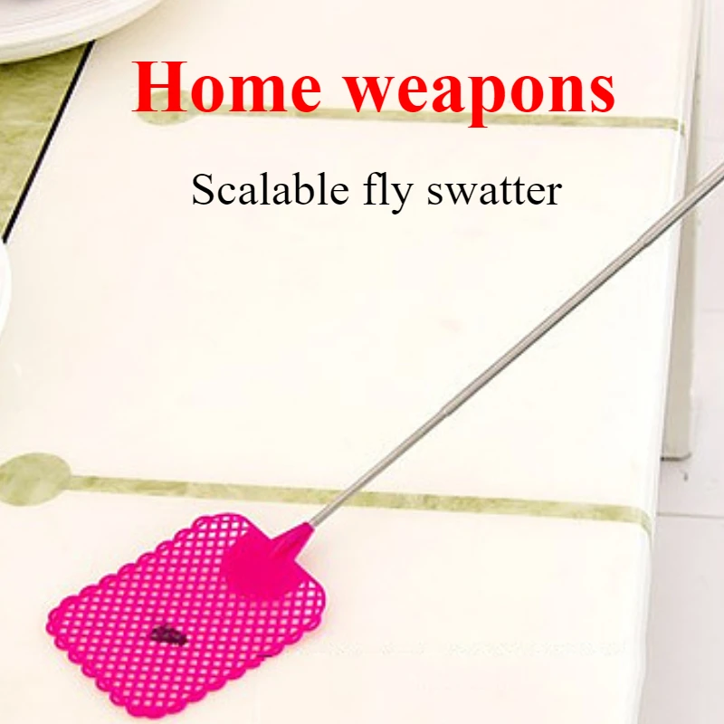 1pc Telescopic fly swatter manual plastic stainless steel rod with long rod mosquito swatter home sharp tools