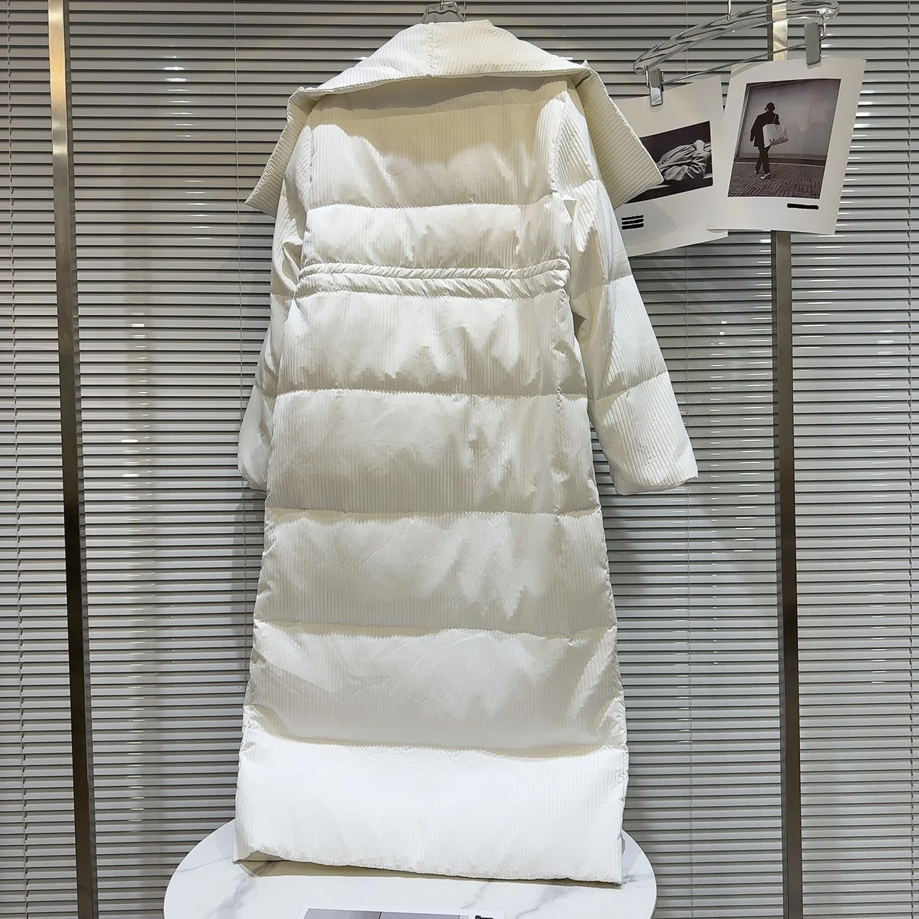 Trendy Winter Long Warm Du down Jaet Tessuto a righe Colletto grande Dstring Capispalla Cappotto Pendolarismo Sle Cappuccio non rimovibile