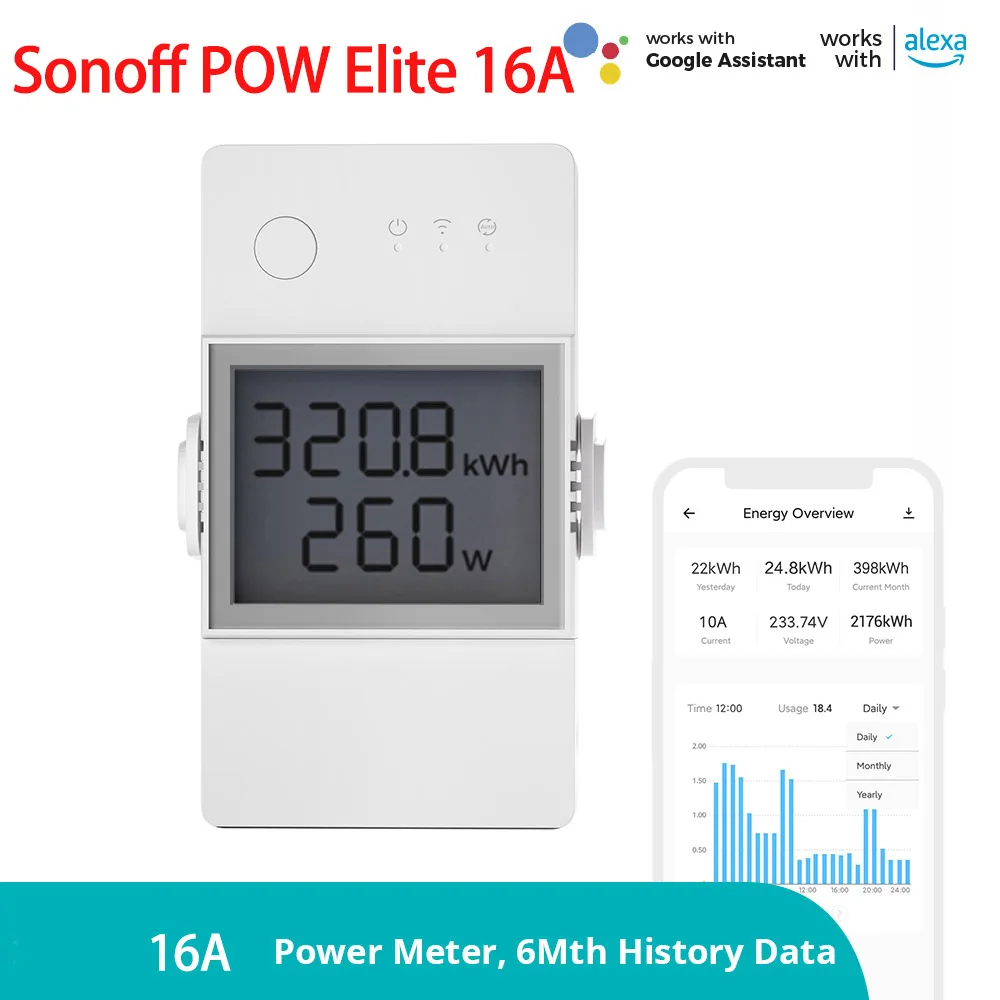 WiFi Energy Meter Smart Switch 100-240V 16A High Accuracy Power Consumption Measure Monitor Current Work with Alexa Google Home