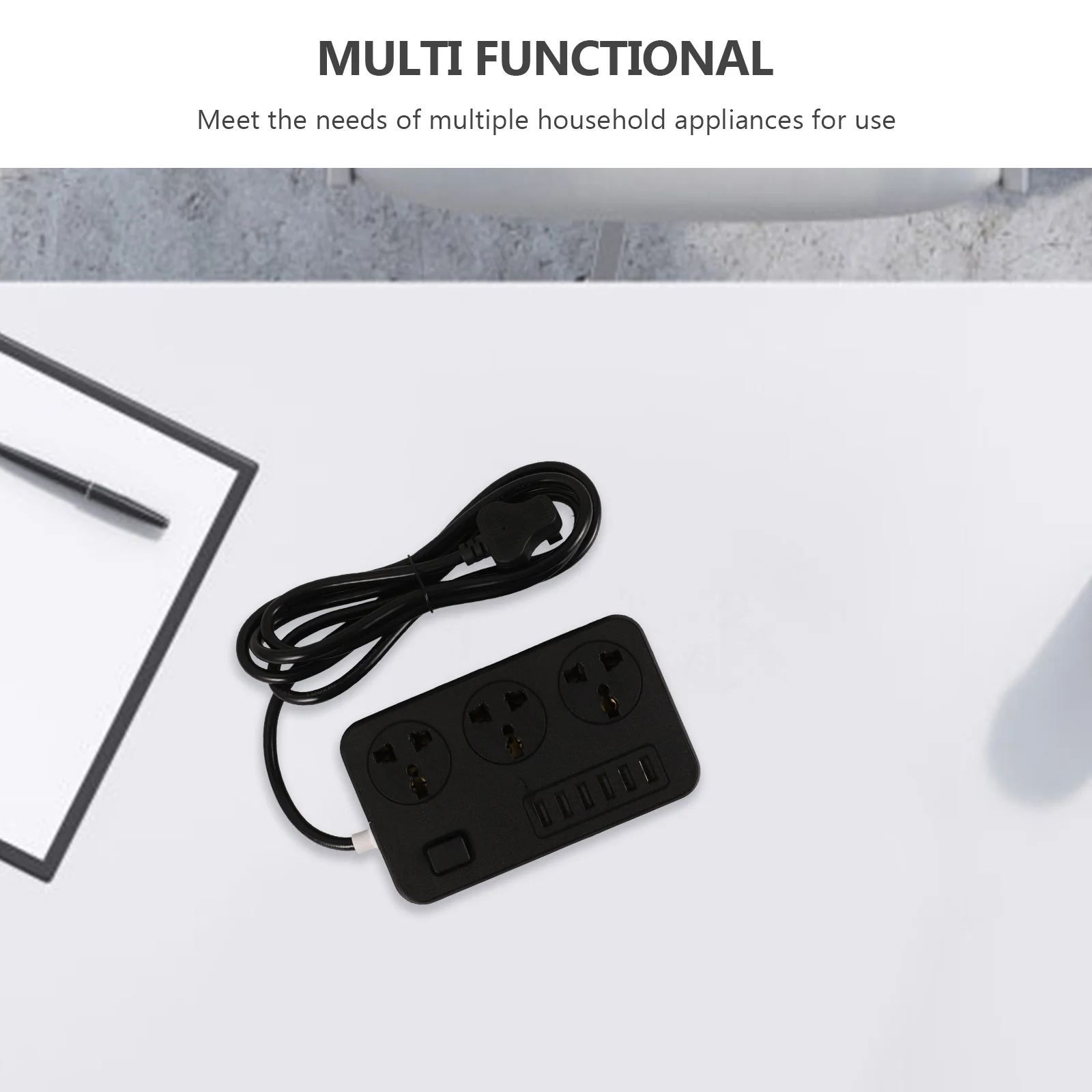 

1.5M 2.4A USB Charging Power Strip Extension Socket Black Multi Outlet Household Durable PP Copper Material Safe Reliable