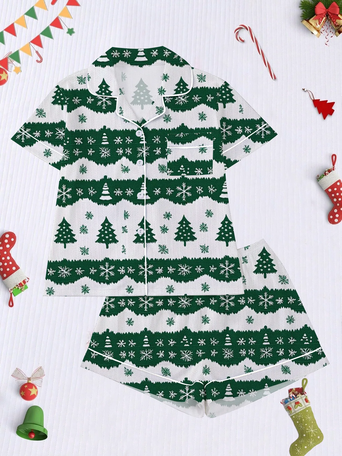 عيد الميلاد منامة مجموعة الصيف أزياء المرأة الكرتون سانتا كلوز المطبوعة ملابس خاصة ملابس منزلية غير رسمية عيد الميلاد حزب المتسكعون مجموعة #4