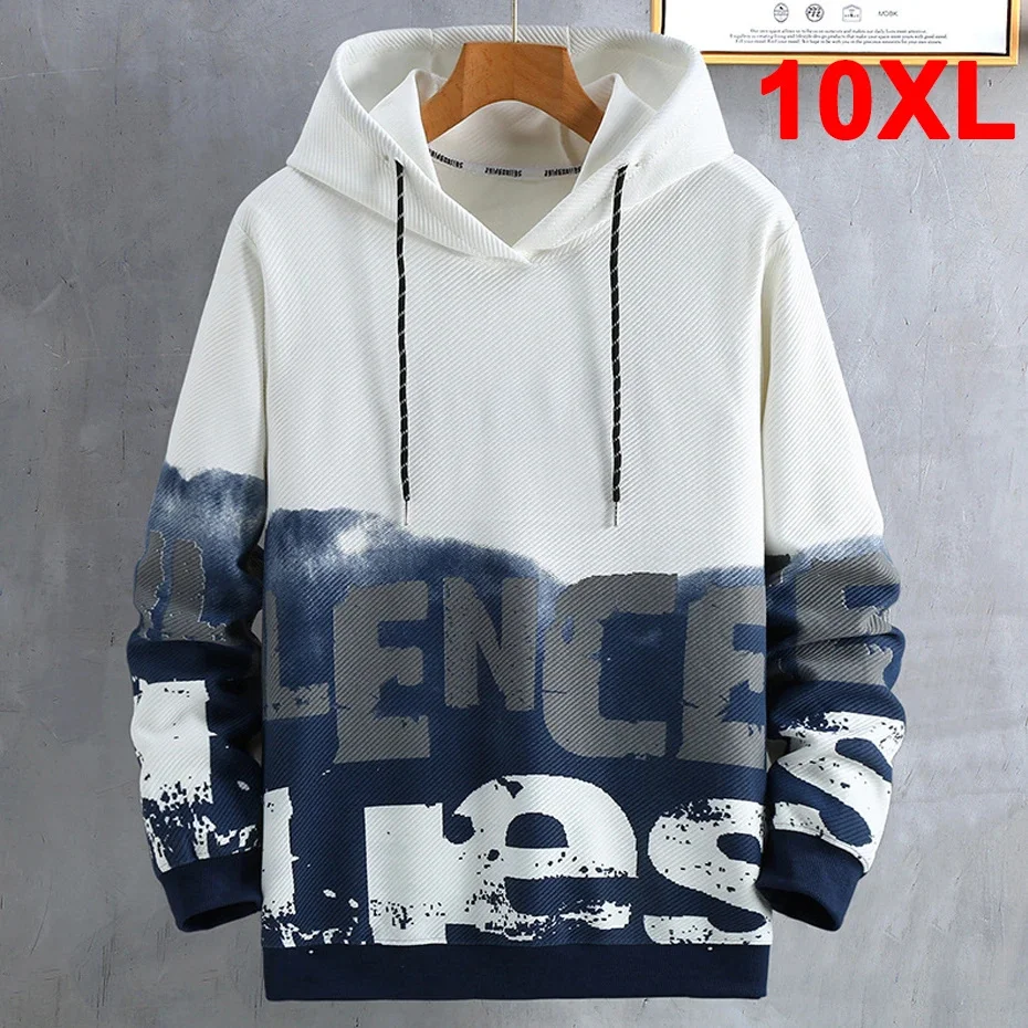 Mens Hoodies Plus Size 10XL Hooded Sweatshirt Spring Autumn Print Hoodie Male Big Pullover Loose